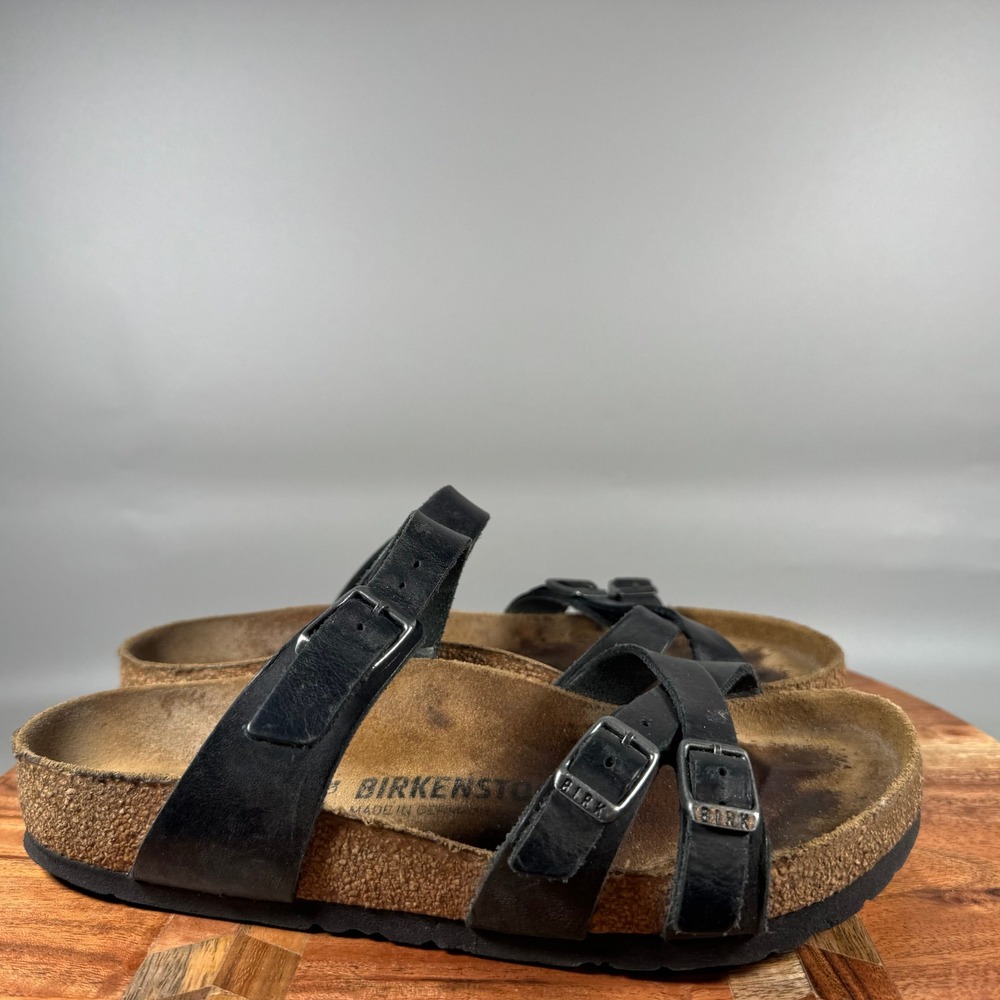 Birkenstock Franca Black Leather Strappy Sandals EU 38 US Women 7-7.5 Regular